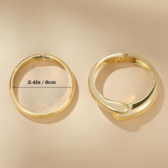 Gold Cuff Bracelets Set 18K Open Bangles for Women Elegant Party Jewelry - Picture 9 of 9